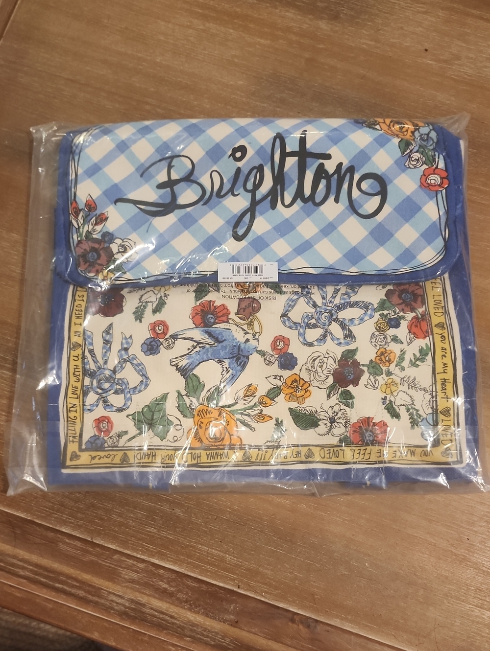 Brighton Blue Gingham & Floral Foldover Clutch Tied With Love Tote